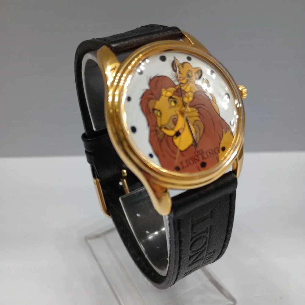 VTG Disney Timex The Lion King Watch Simba 90's Gold tone Black  New Battery‎